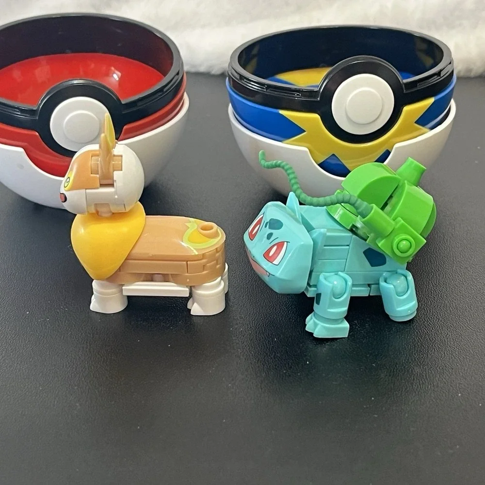 Pokemon Ball MEGA Bloks Construx Yamper Balbasaur Figures Lot Of 2 Blue Red